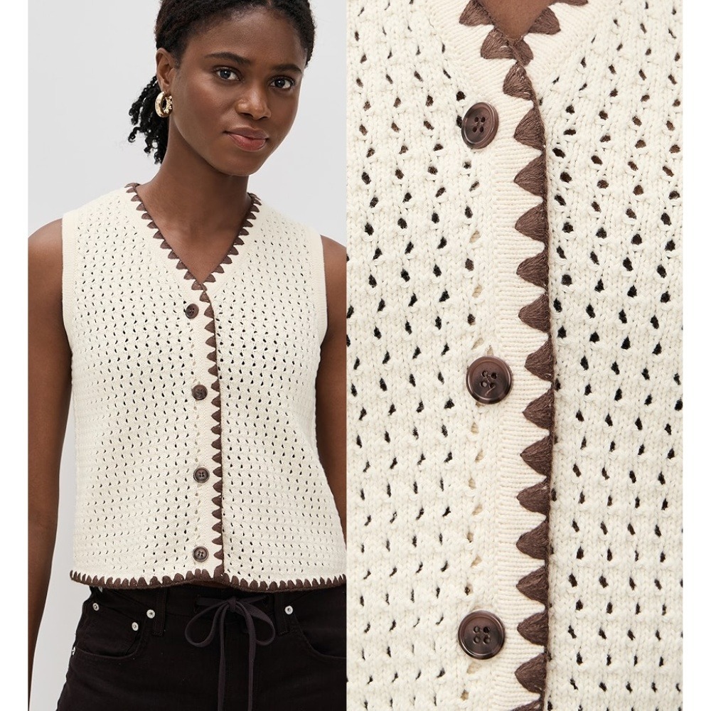 ALIGNE Camilla Crochet Top 4 Pointelle‎ Knit Sweater Vest